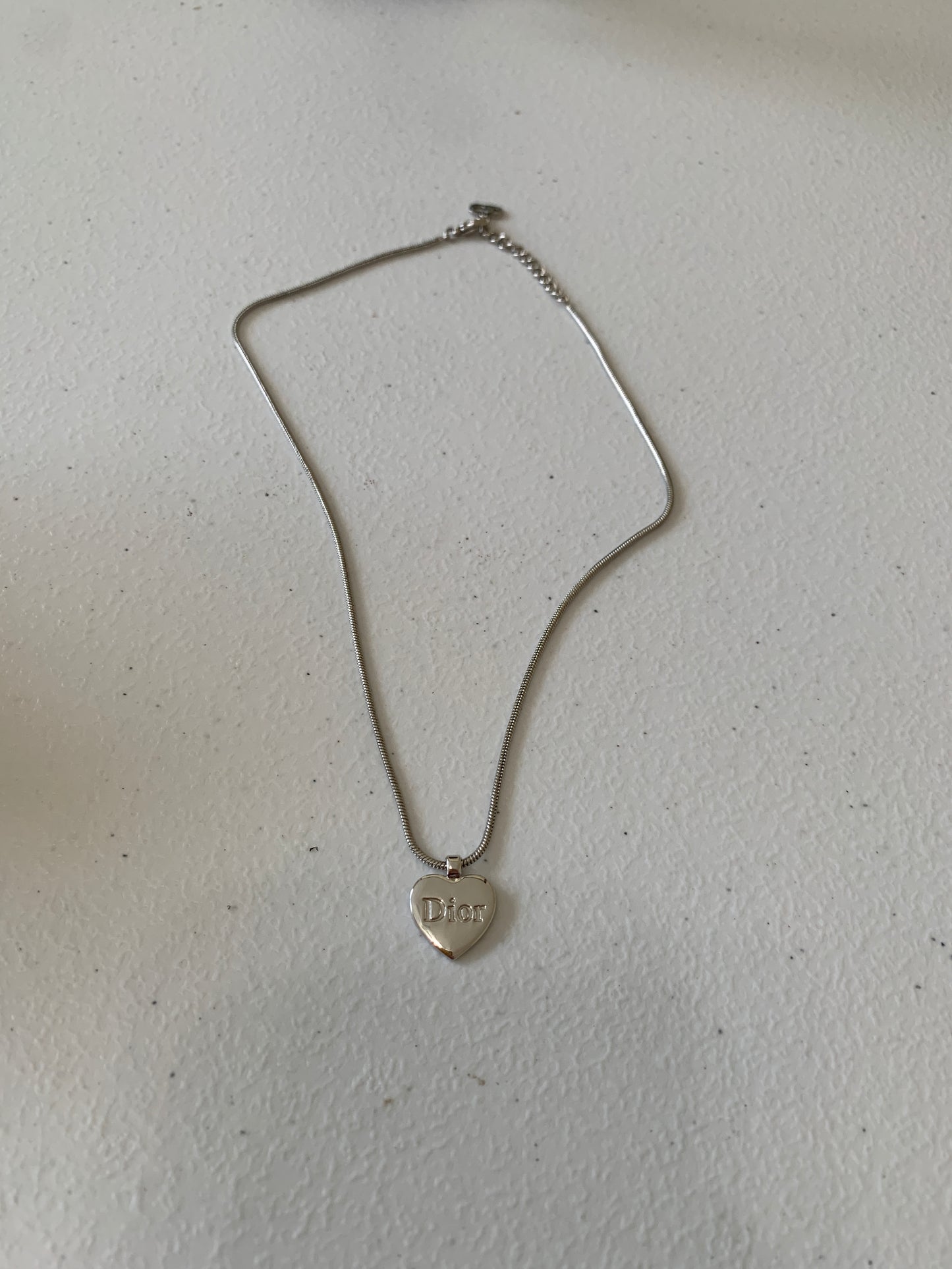 Christian Dior heart tag logo silver tone necklace authentic with COA