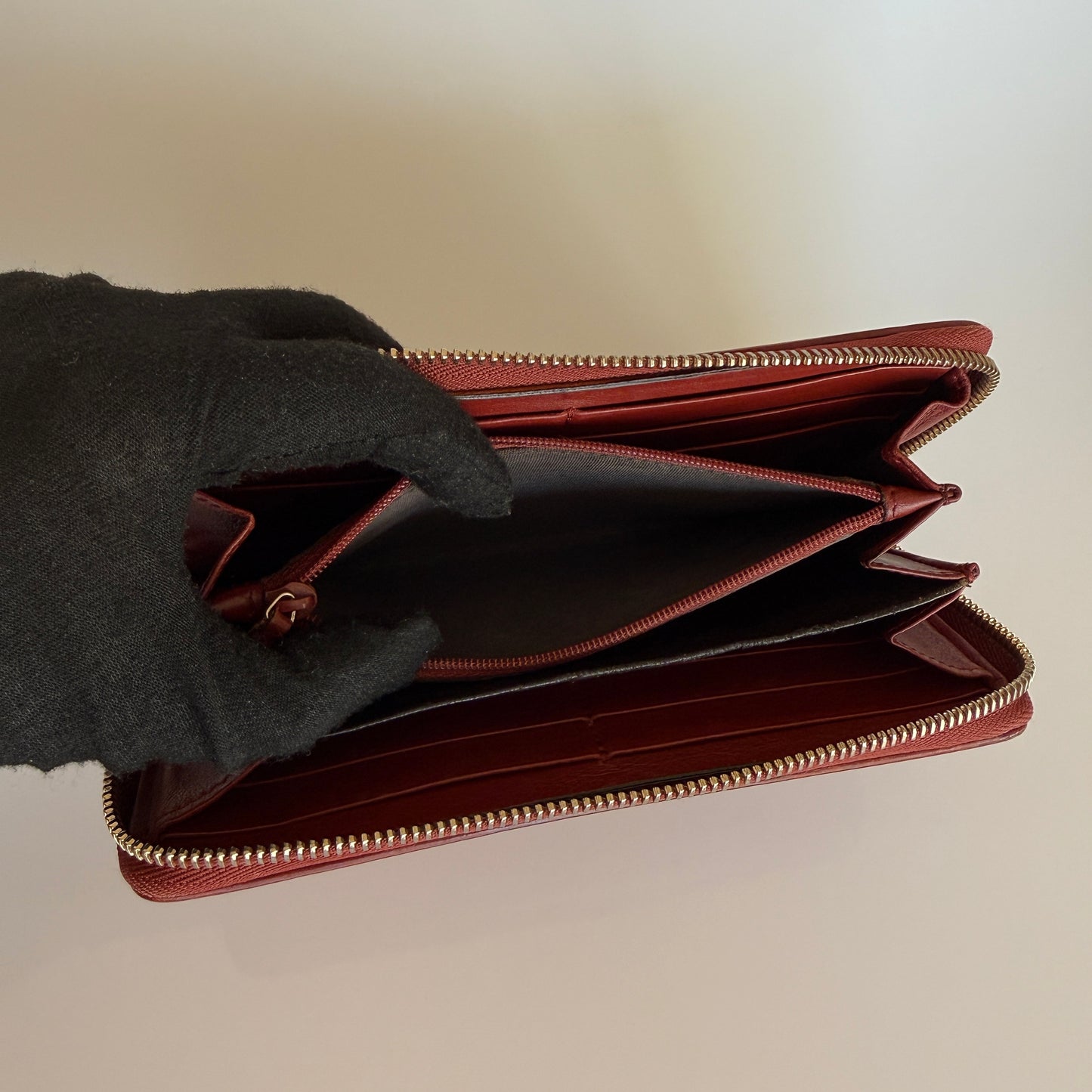 Gucci monogram dark red leather zip around wallet authentic with COA