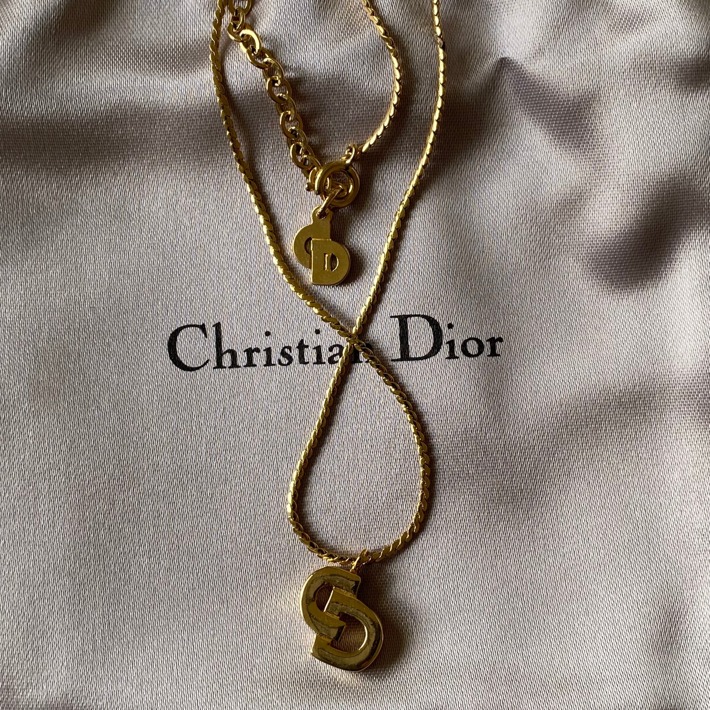 Dior CD initial gold plated necklace Authentic with COA dusty
