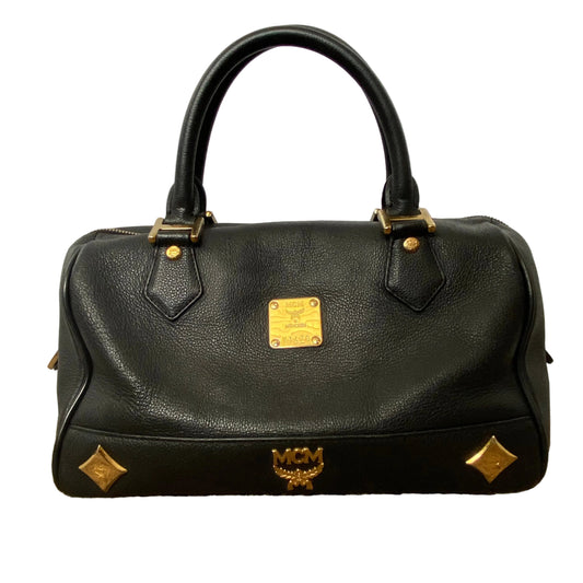 MCM black leather Boston bag Authentic with COA 12x7.8x7