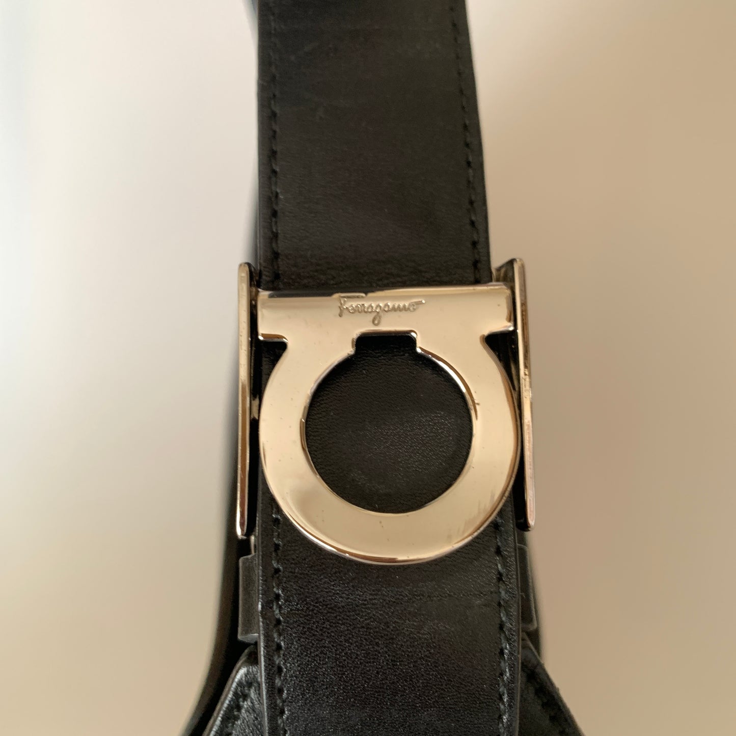 Ferragamo black leather shoulder bag Authentic with COA