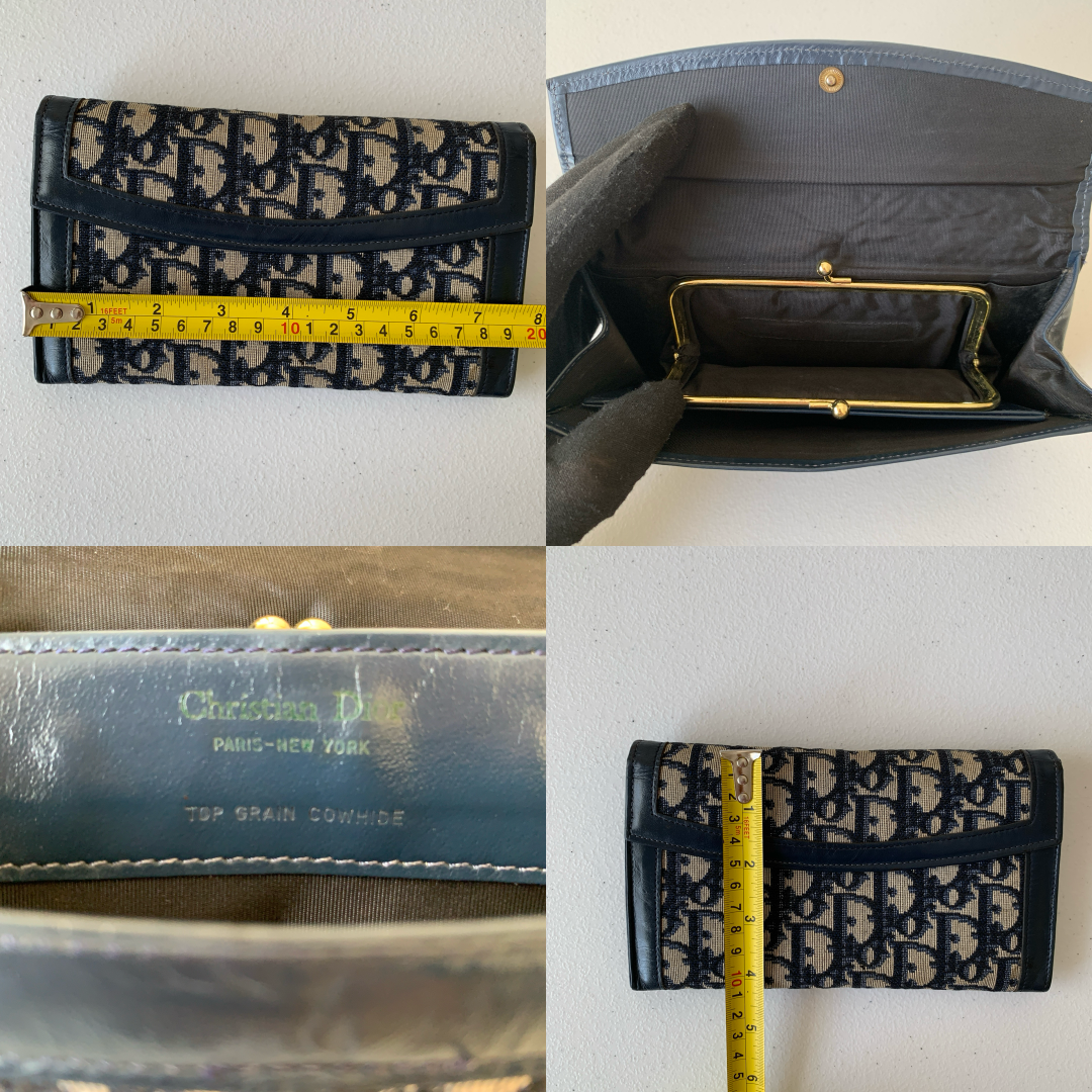 Christian Dior rare vintage oblique logo Navy Blue long Wallet clutch bag authentic with COA