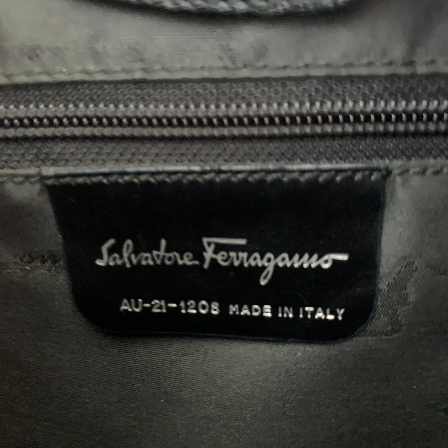 Salvatore Ferragamo blue canvas black leather shoulder bag authentic with COA