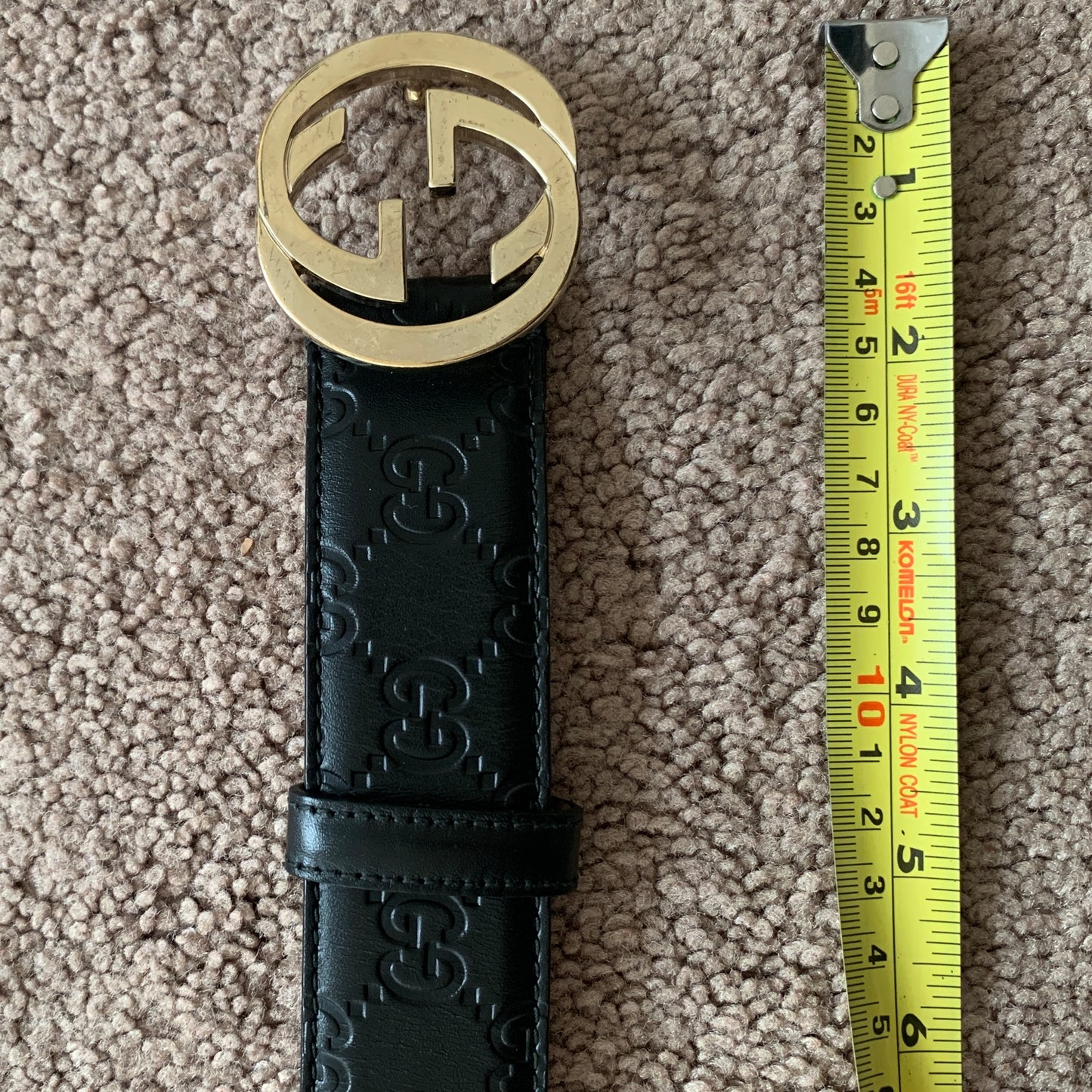 Authentic Gucci unisex signature monogram black leather belt