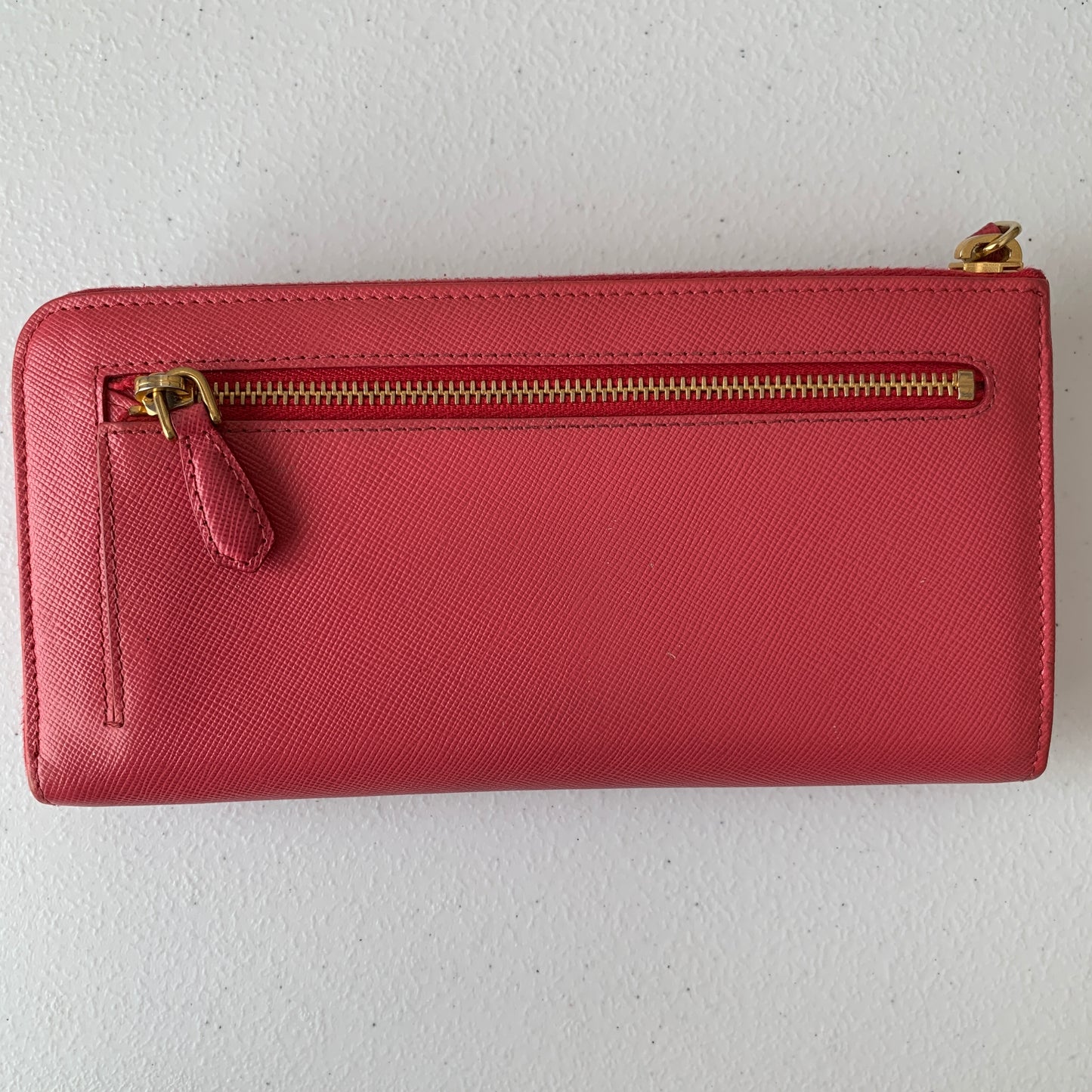 Prada fiocco bow pink saffiano leather zip around Wallet authentic with COA and