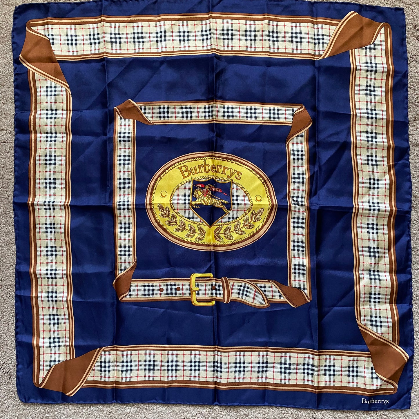 Burberry vintage check large silk square scarf Authentic with COA 22 inch