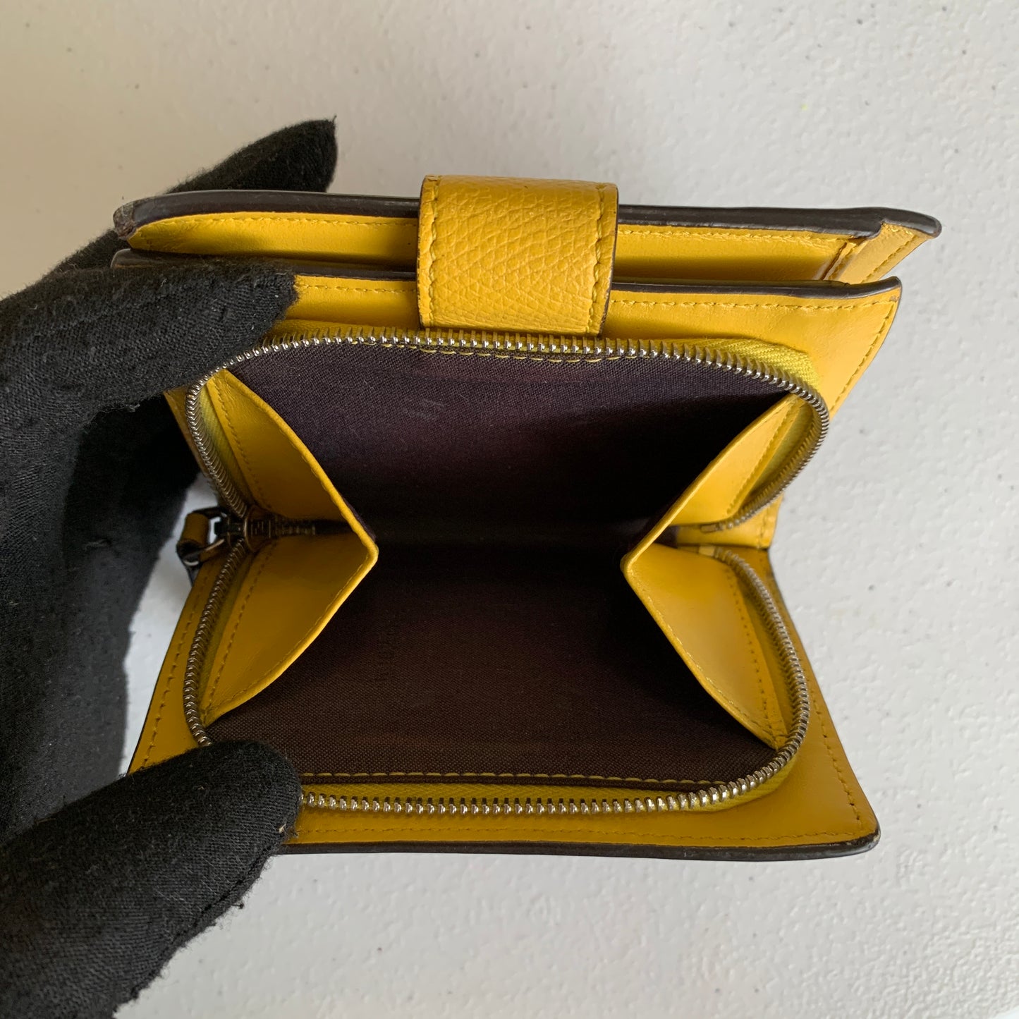 Fendi brown FF monogram and yellow leather compact wallet Authentic with COA