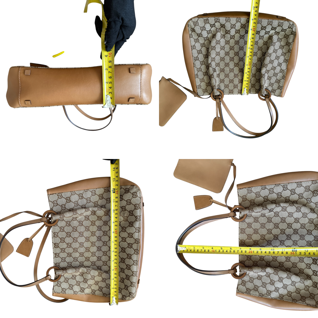 Gucci monogram canvas and brown leather shoulder bag authentic with COA and dust bag