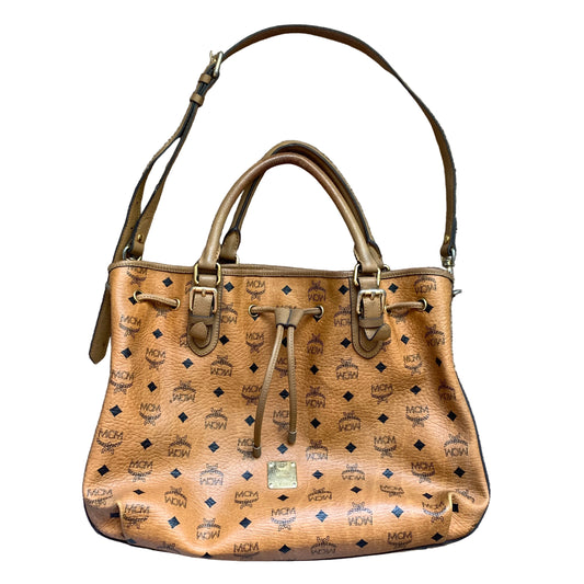MCM visetos cognac tote bucket crossbody bag Authentic with COA 15x13x4