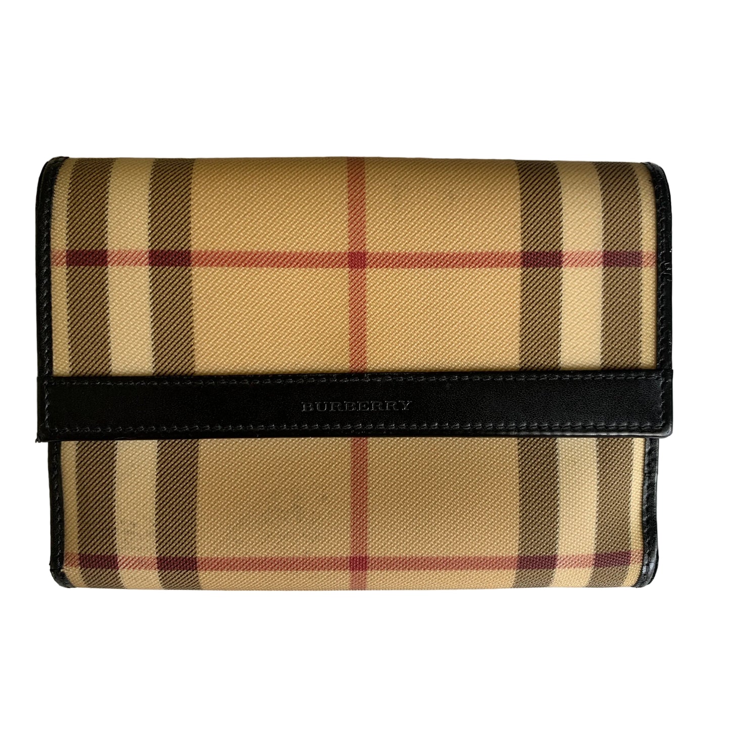 Burberry classic check black leather compact wallet authentic with COA