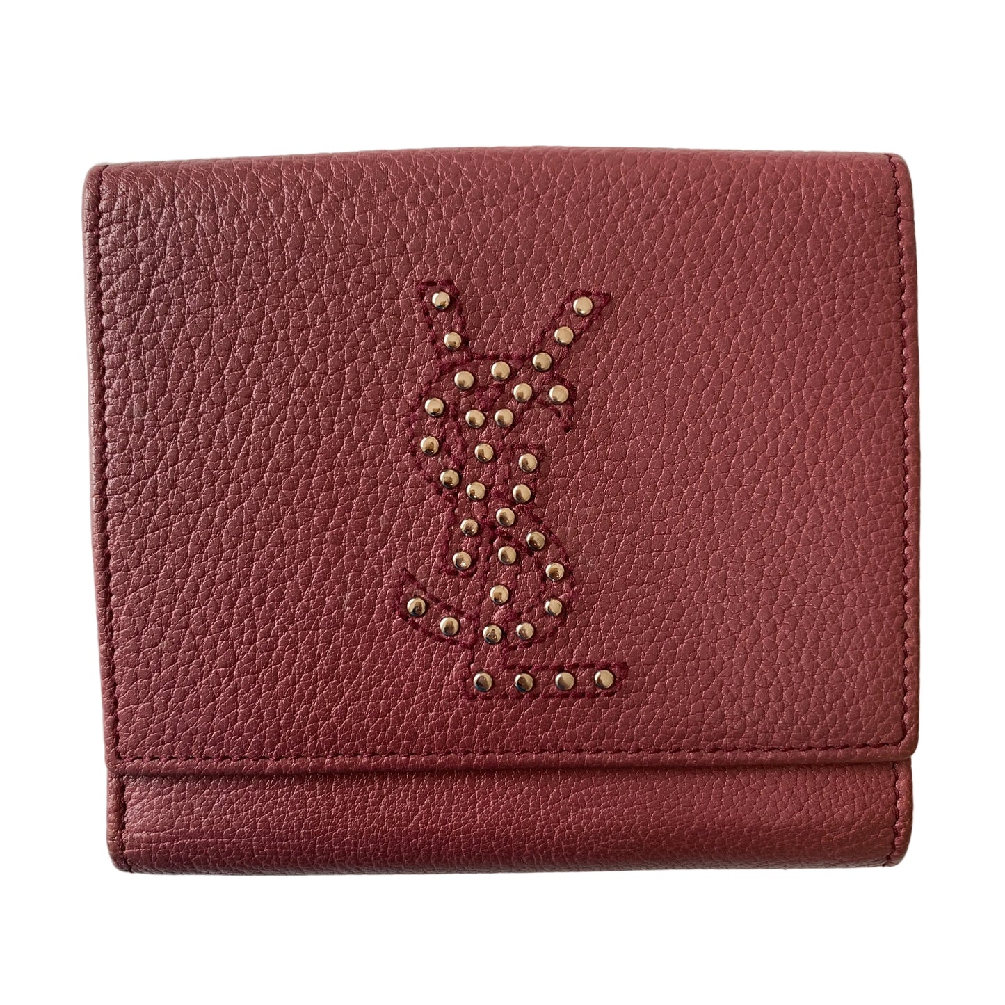 Yves Saint Laurent YSL logo cherry pink leather wallet Authentic with COA