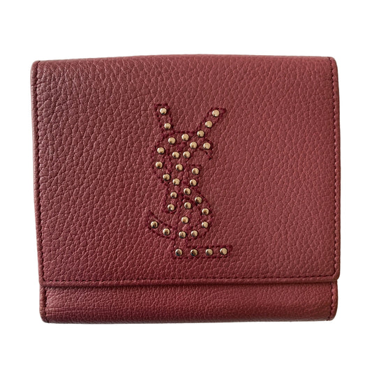 Yves Saint Laurent YSL logo cherry pink leather wallet Authentic with COA