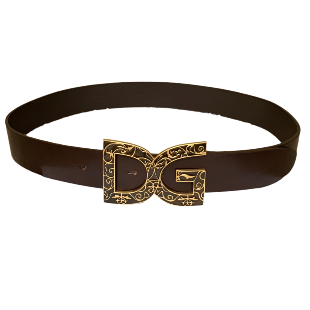 Authentic Dolce & Gabbana unisex brown leather logo belt with dust bag size 95 cm/38 inch