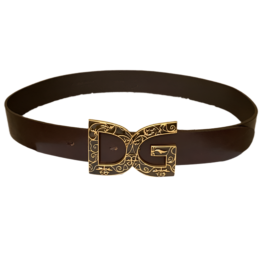 Authentic Dolce & Gabbana unisex brown leather logo belt with dust bag size 95 cm/38 inch
