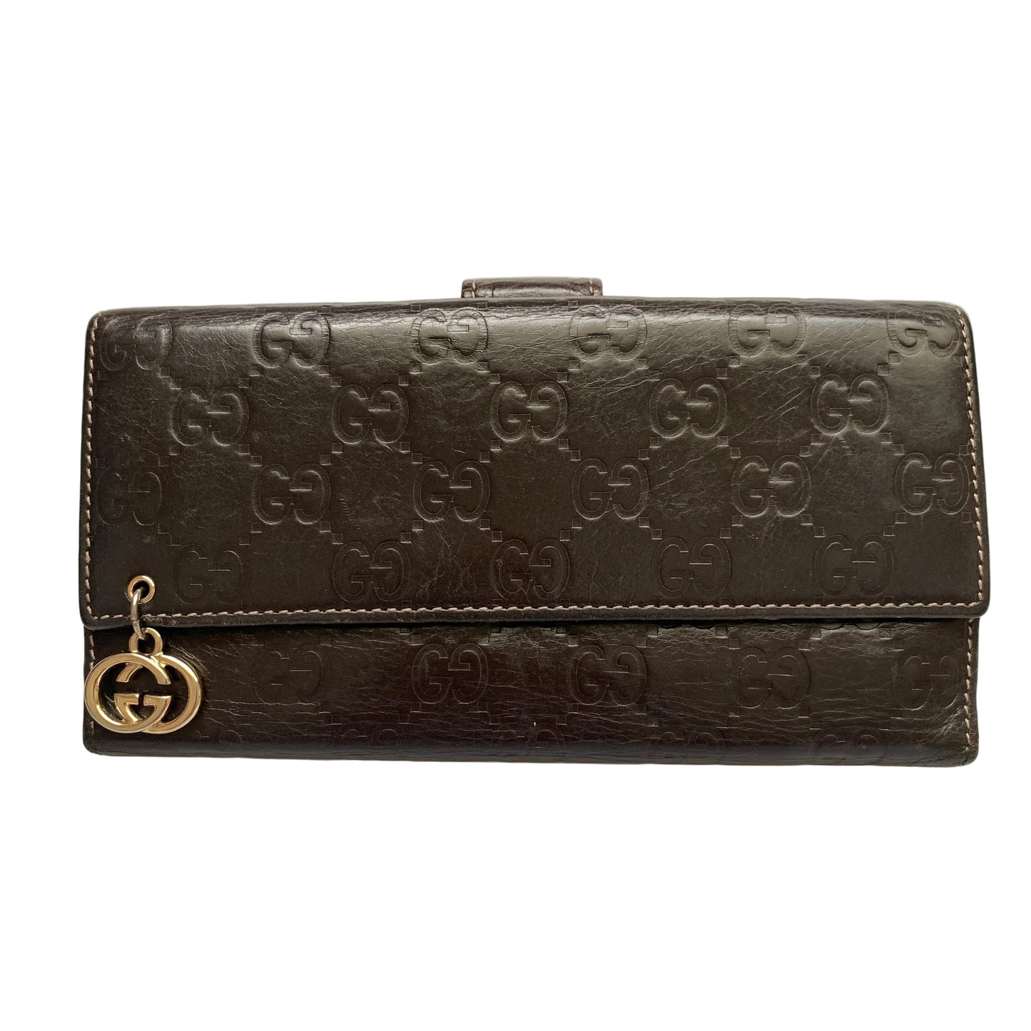 Gucci GG charm brown monogram leather long wallet Authentic with COA 7.4x4