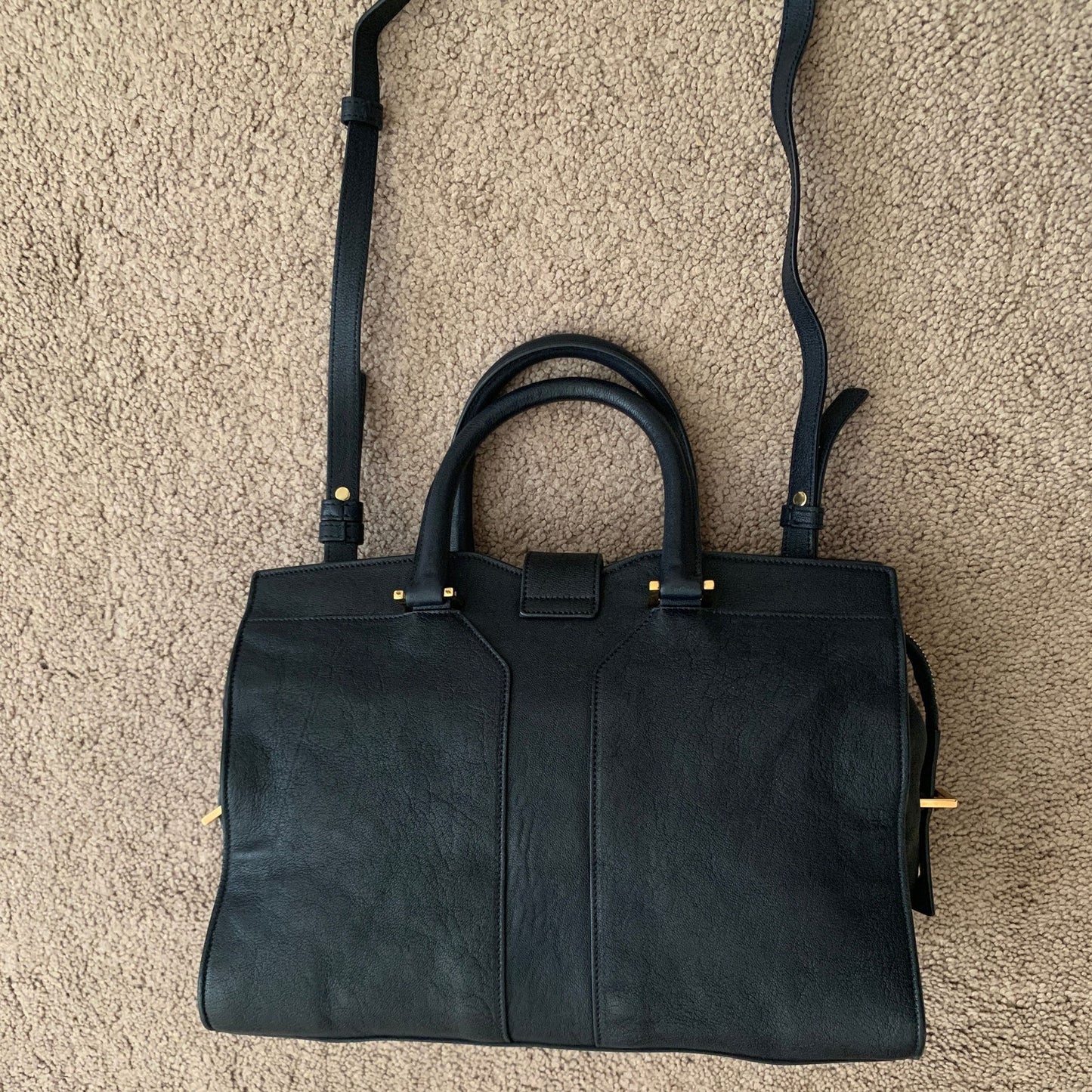 Yves Saint Laurent dark blue cabas leather bag with strap removable and COA