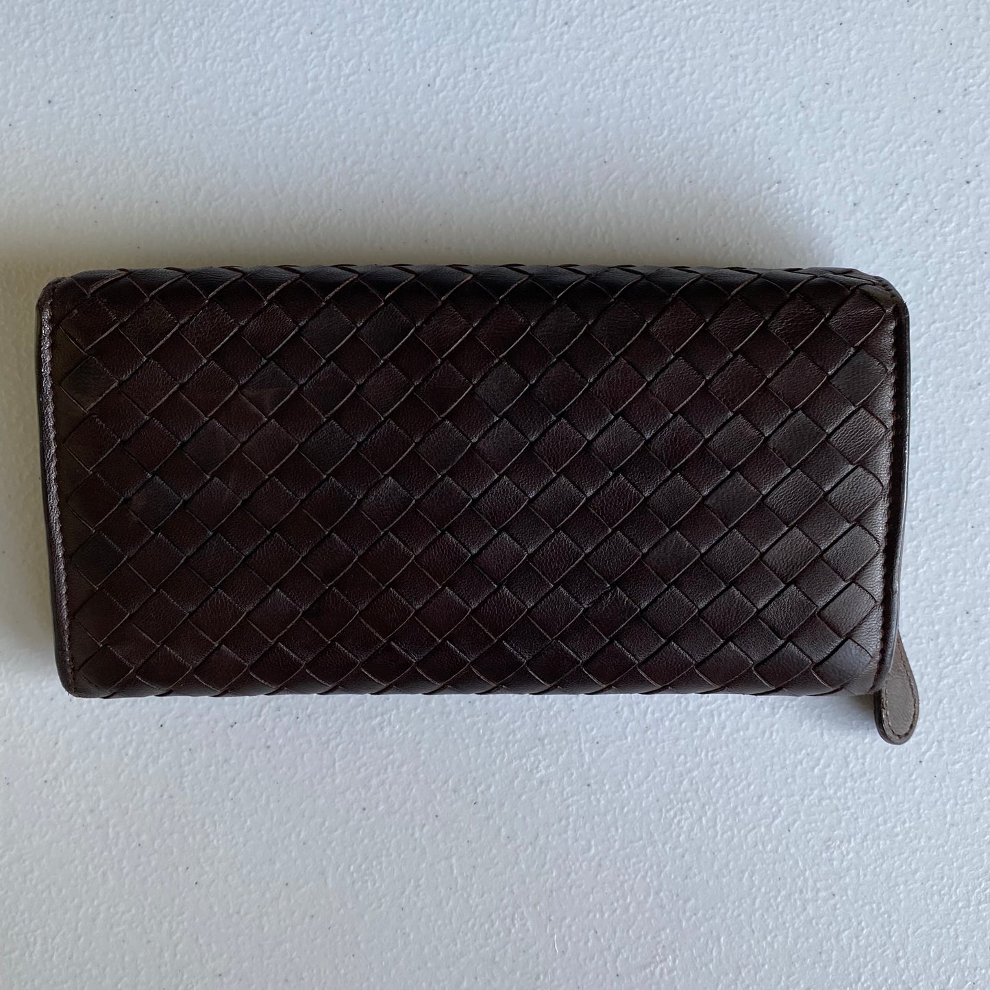 Bottega Veneta intrecciata brown leather long wallet authentic with coa
