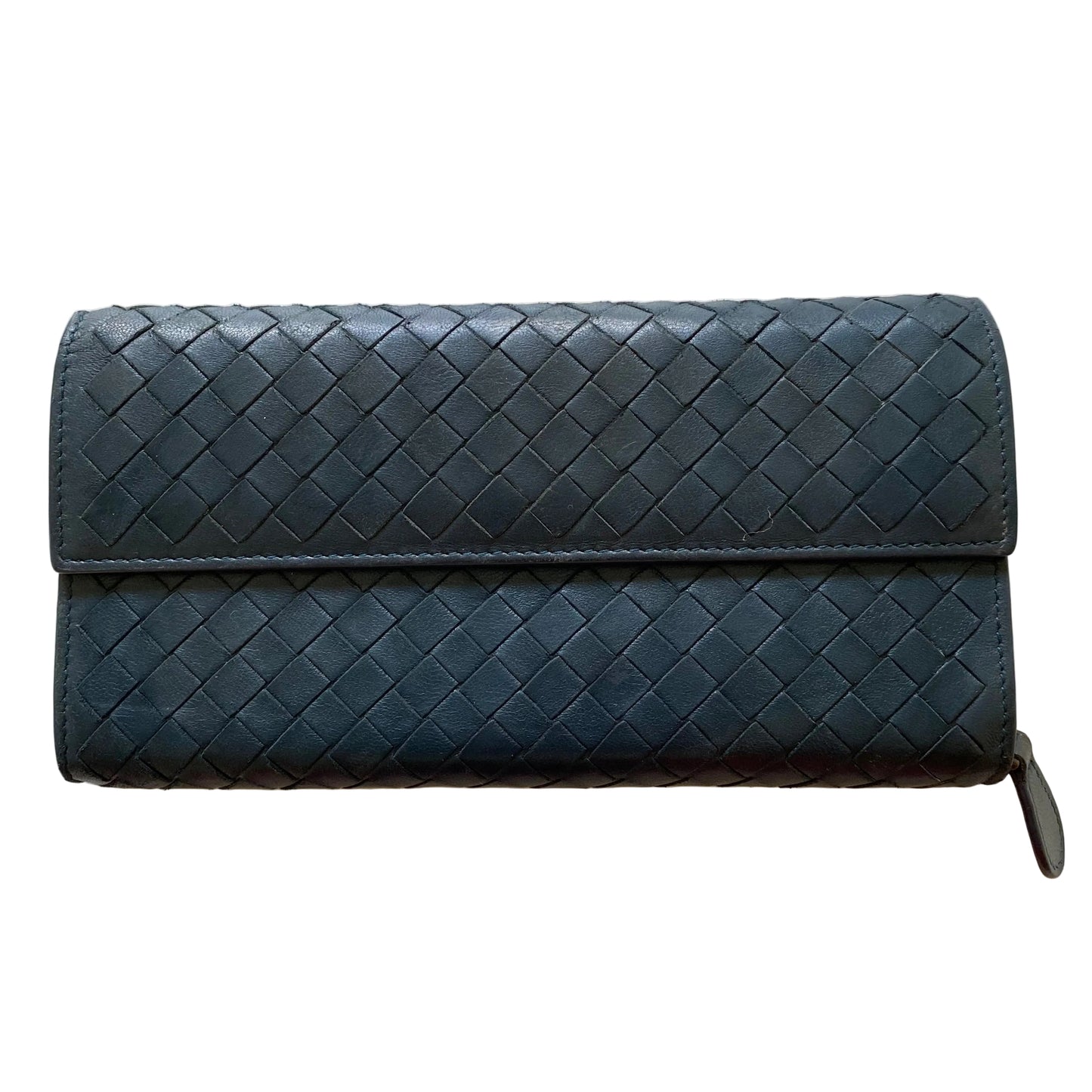 Bottega Veneta intrecciata blue leather long wallet Authentic with coa