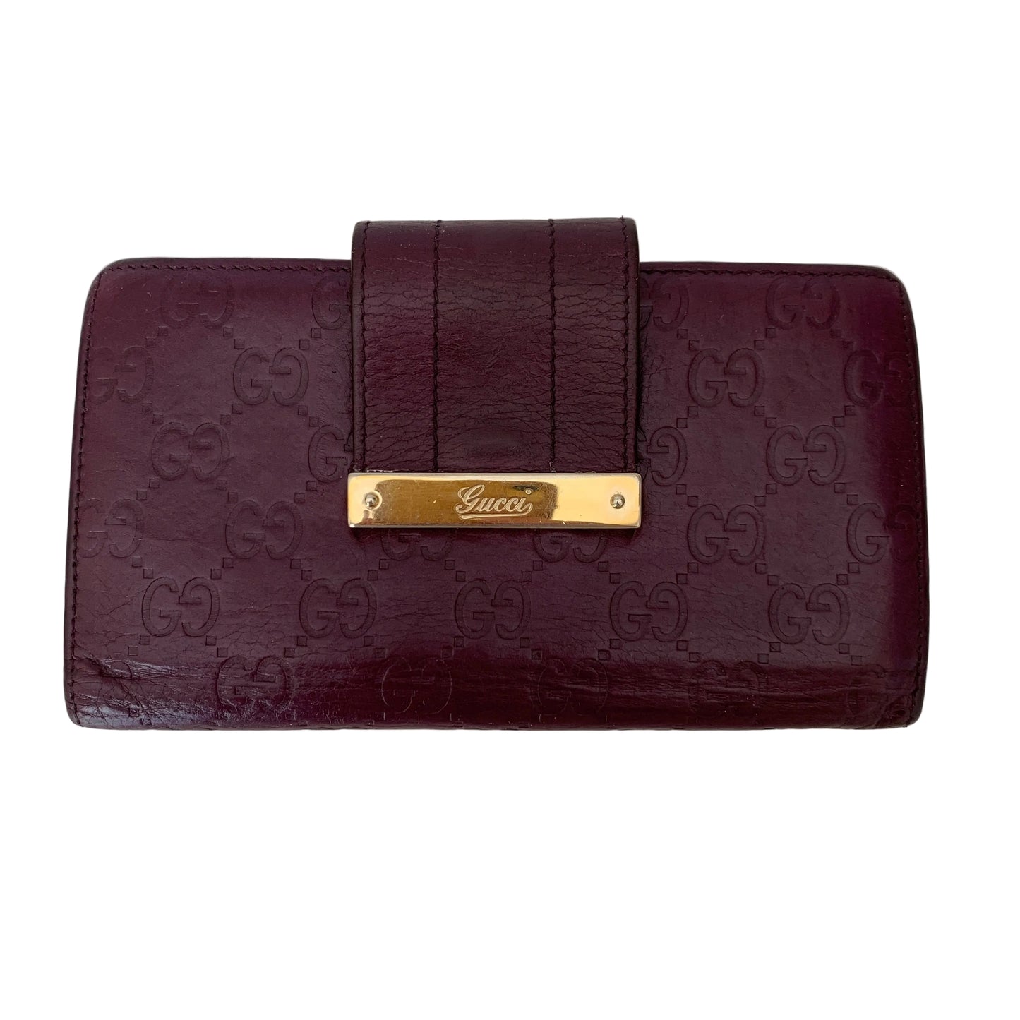 Gucci Women’s monogram guccissima purple leather wallet long authentic with COA