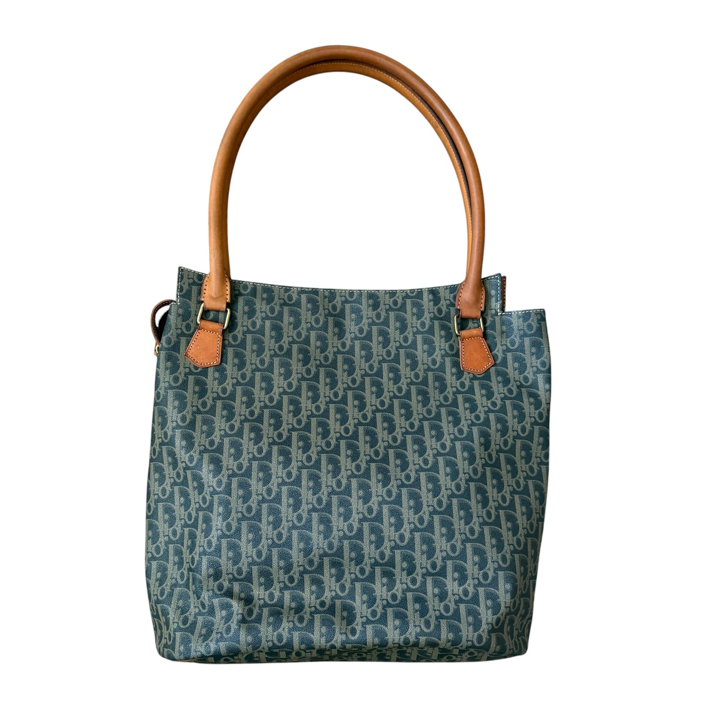 Dior vintage blue oblique cavas and leather shoulder bag authentic with COA 13x