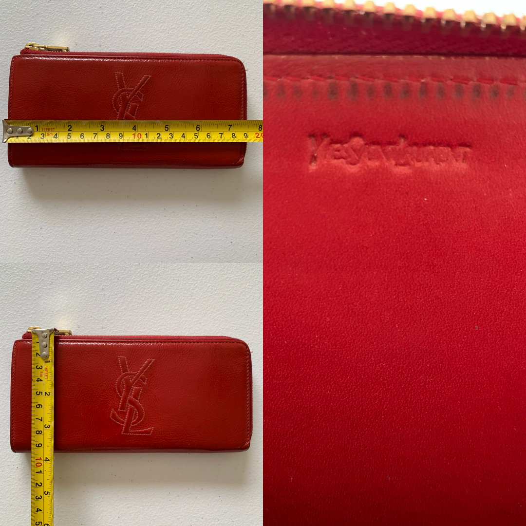 Yves Saint Laurent YSL red leather zip around wallet authentic with COA