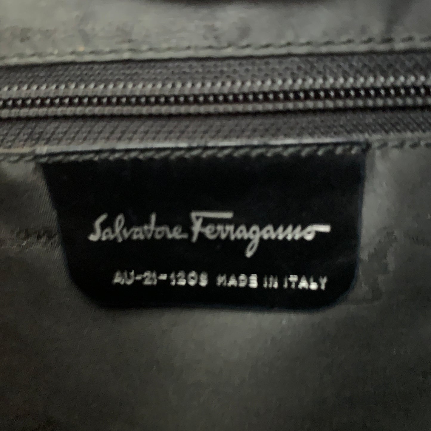 Salvatore Ferragamo blue canvas black leather shoulder bag authentic with COA