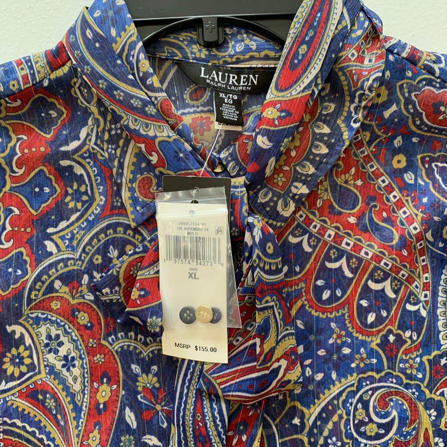 Lauren Ralph Lauren Women’s NWT multi color long sleeve button up sheer shirt