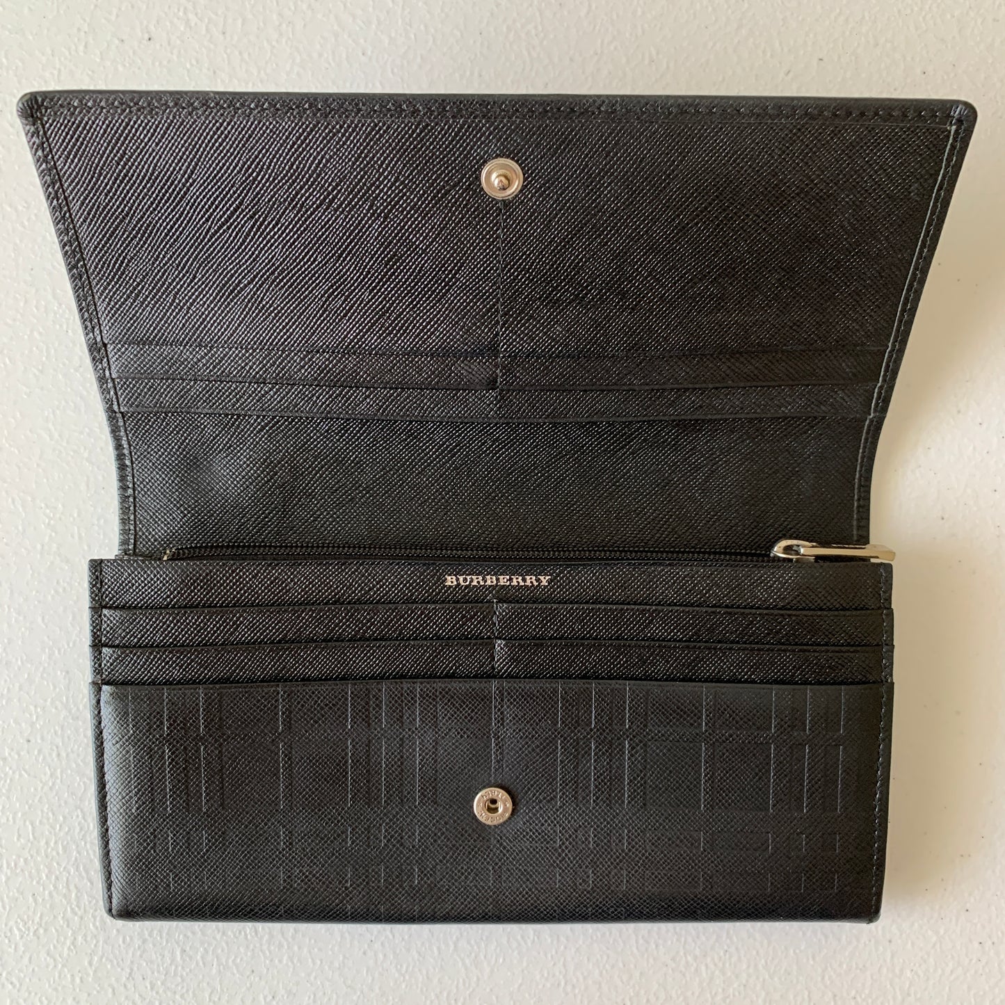Burberry Black check leather long wallet authentic with COA