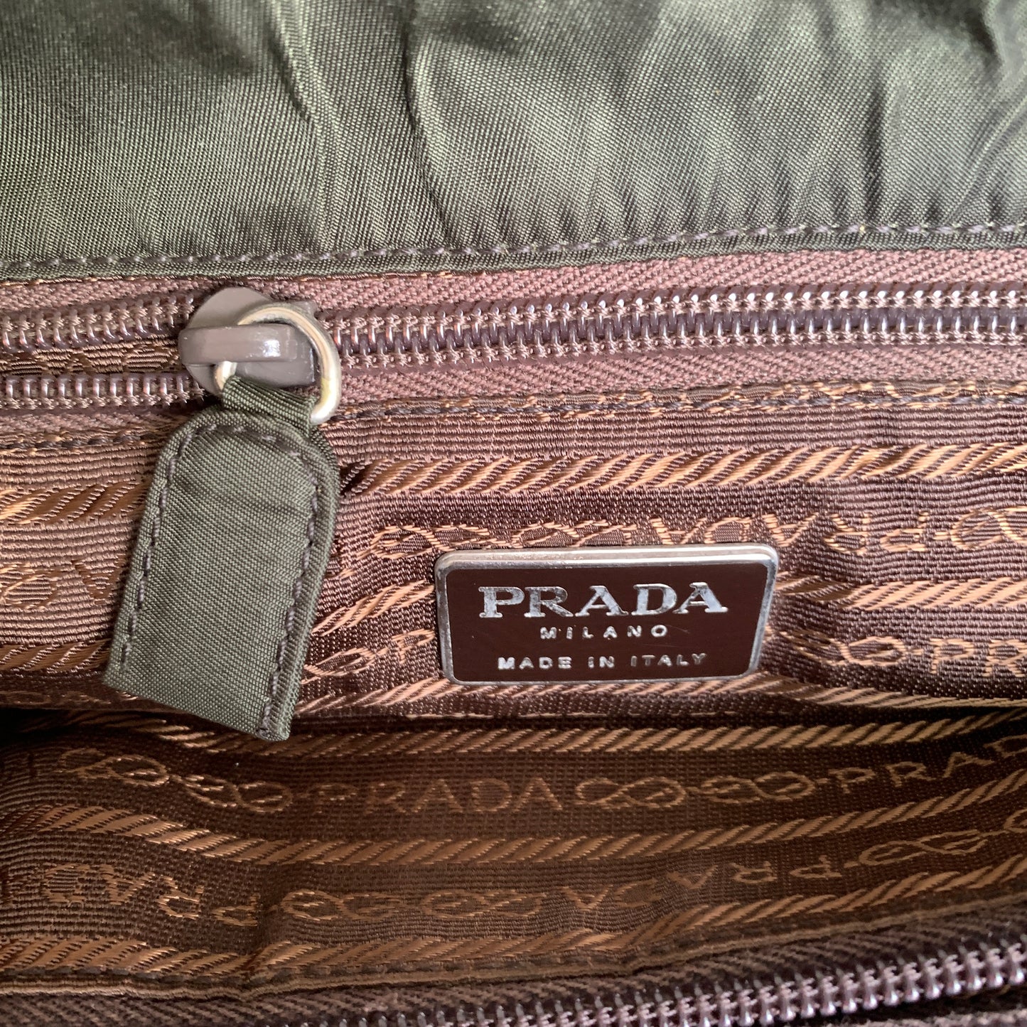 PRADA green triangle logo nylon shoulder bag Authentic with COA