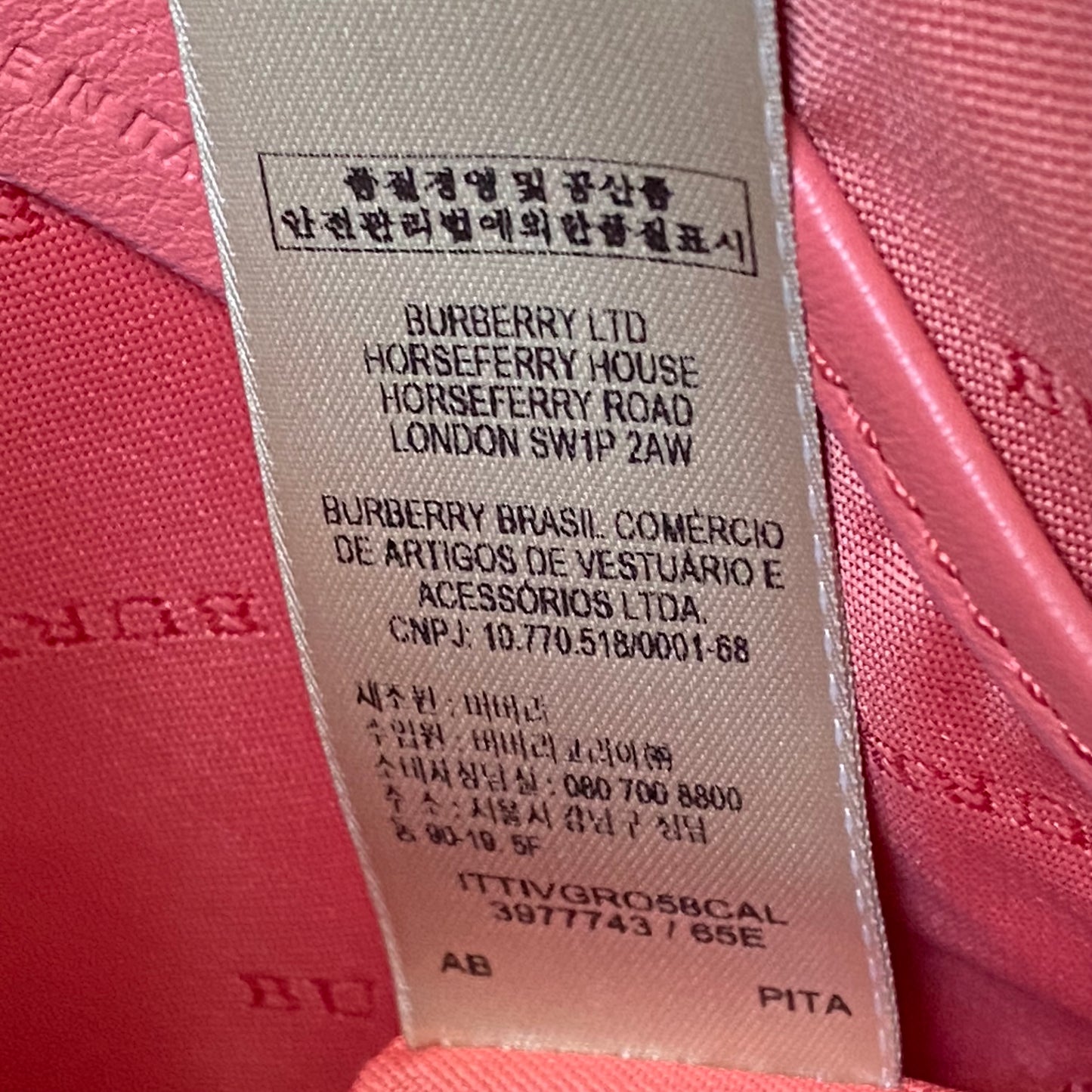 Burberry classic check pink leather wrislet clutch bag Authentic with coa