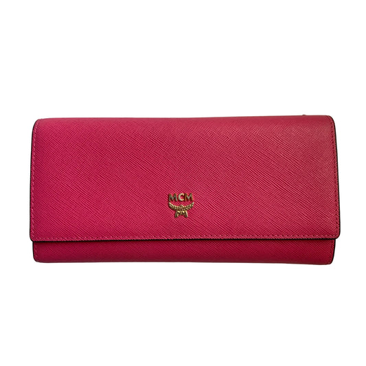 MCM long pink leather wallet authentic with COA 7.5x4