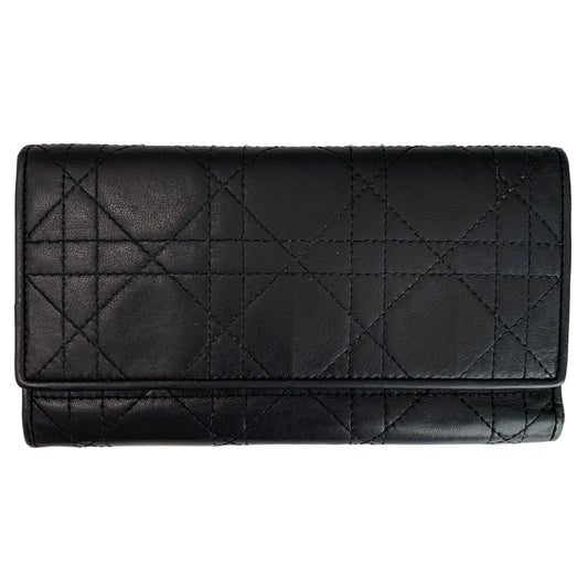 Christian Dior cannage Black leather long wallet authentic with COA