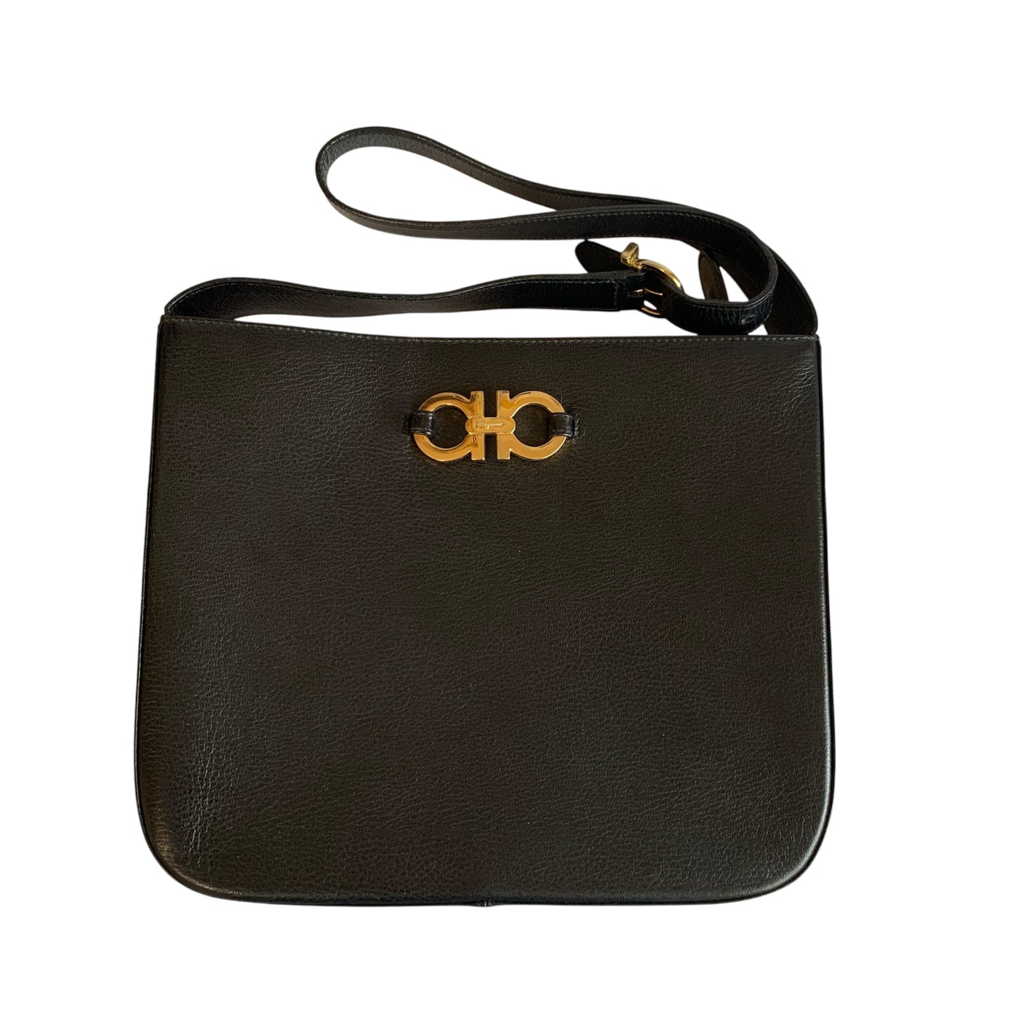 Salvatore Ferragamo gancini logo black Leather shoulder bag authentic with COA