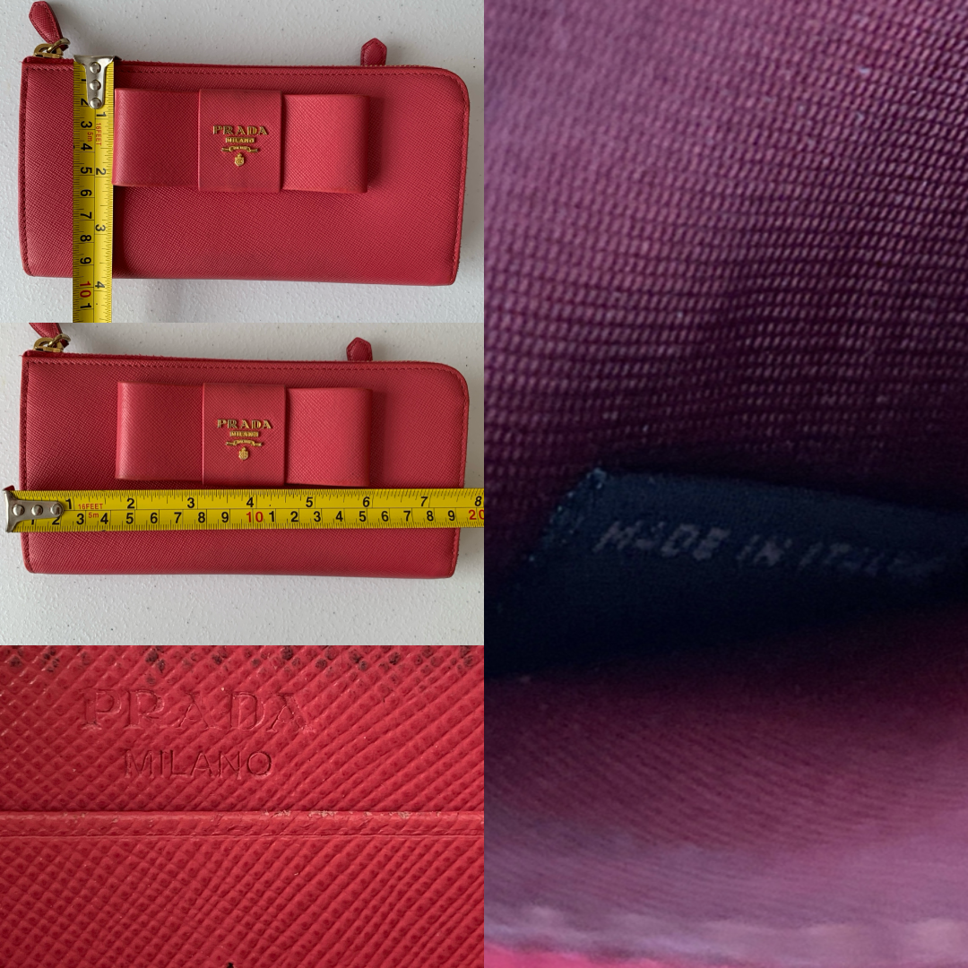 Prada fiocco bow pink saffiano leather zip around Wallet authentic with COA and