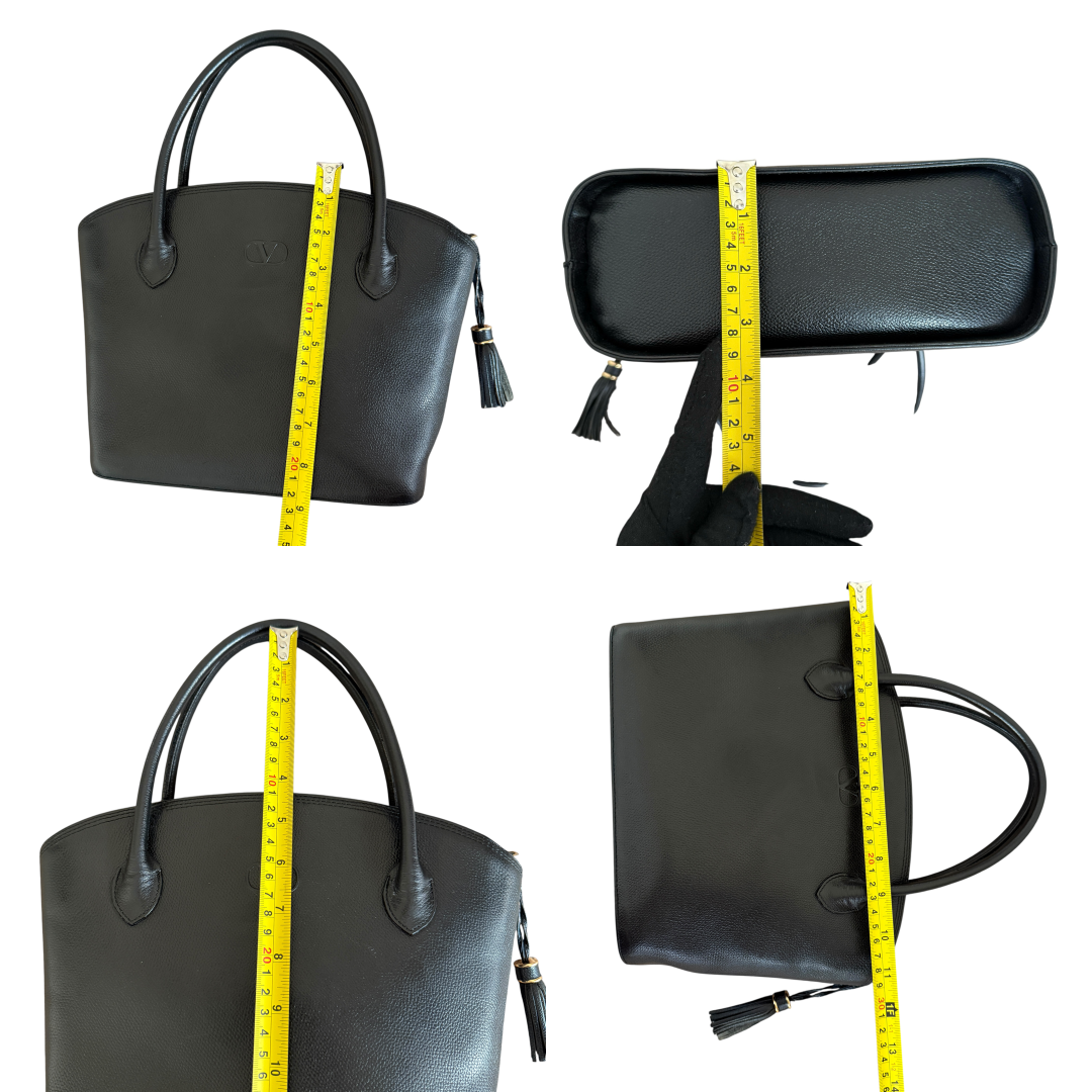 Valentino Garavani black leather V logo tassel handbag authentic with COA