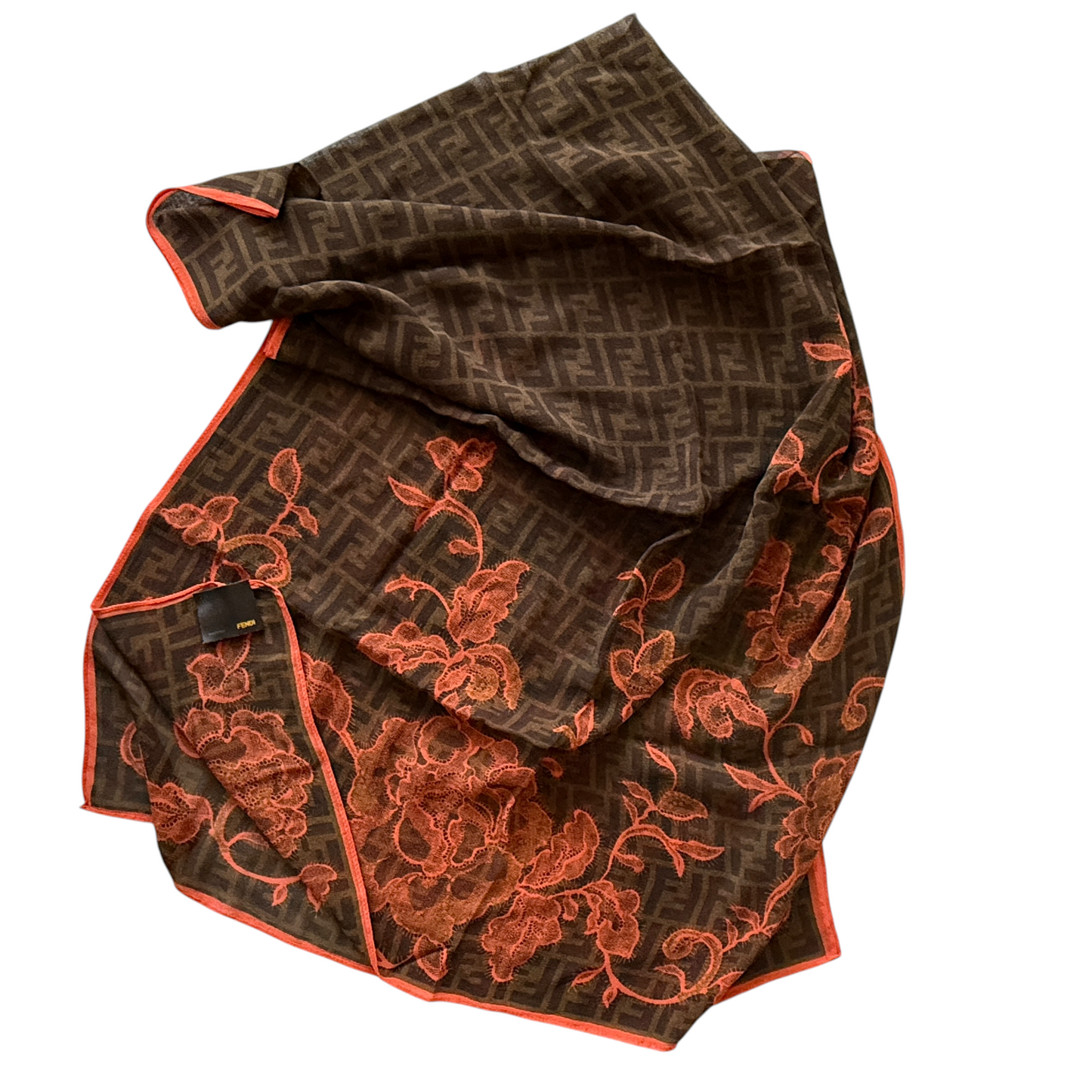 Fendi FF monogram and lace silk scarf authentic with COA