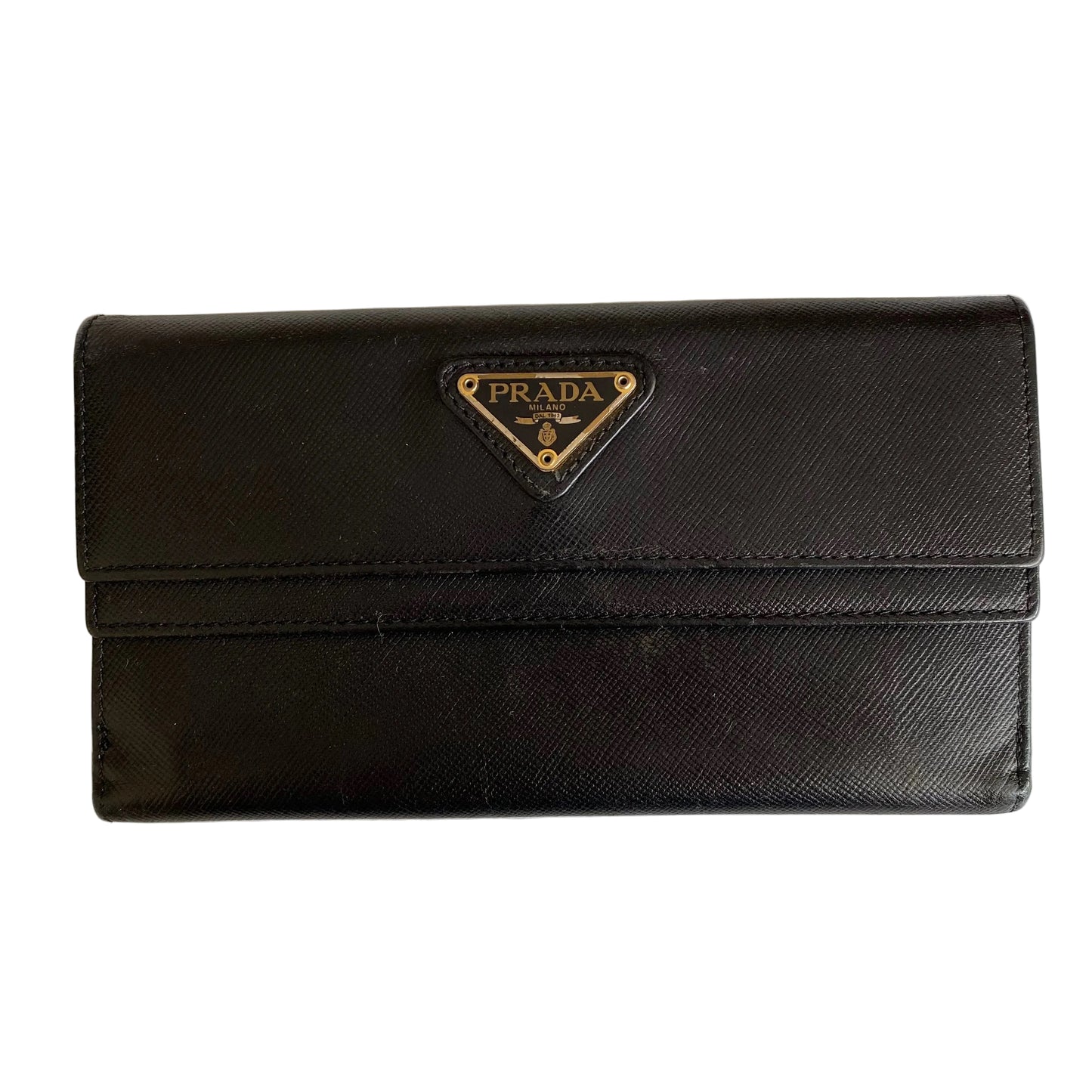 Prada black saffiano leather long wallet authentic with coa