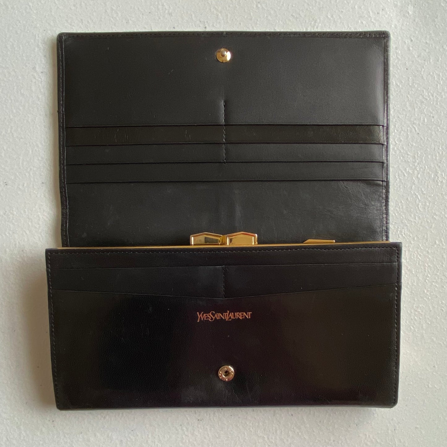 Yves Saint Laurent vintage black leather long wallet Authentic with COA 7.6x4.3