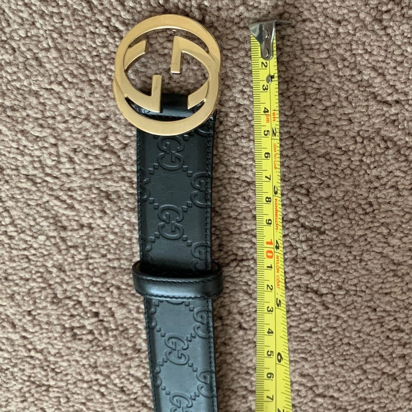 G1035 Gucci signature unisex black leather belt size 34 inch 85 cm