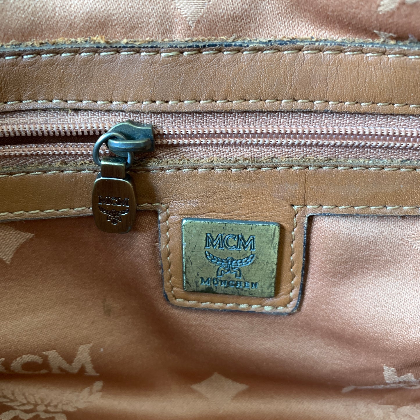 MCM cognac visetos barrel shoulder bag Authentic with COA