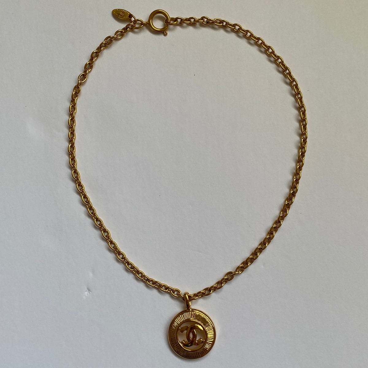 Chanel vintage gold plated CC mark pendant necklace Authentic with COA and box