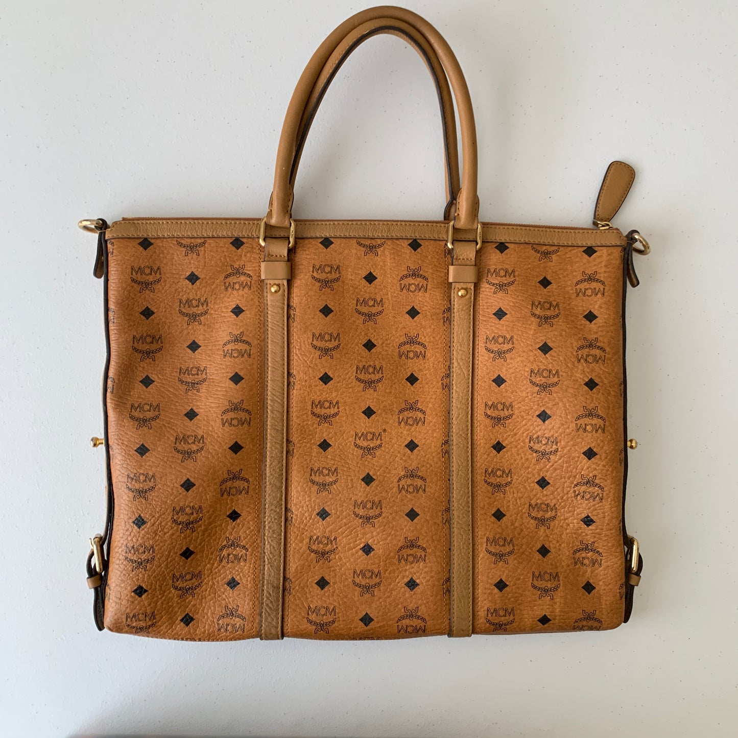 MCM cognac brown laptop tote bag authentic with COA