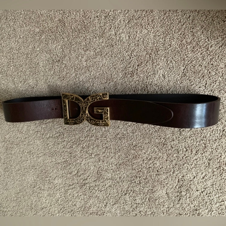 Authentic Dolce & Gabbana unisex brown leather logo belt with dust bag size 95 cm/38 inch