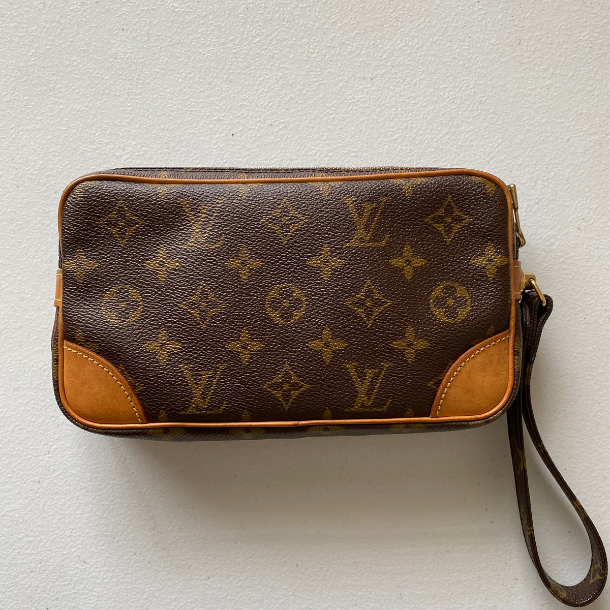 Louis Vuitton monogram wristlet clutch bag 882TH Marly Dragonne Authentic with COA 9x5.2x1.5