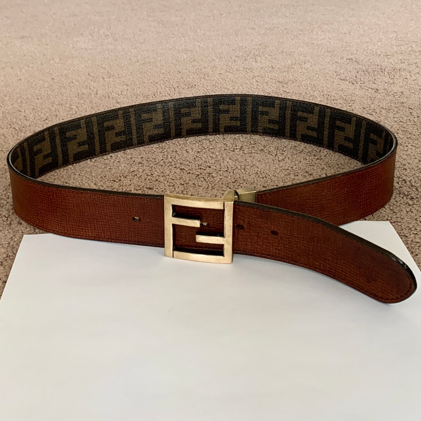 Authentic FENDI unisex reversibile double sided FF monogram leather belt