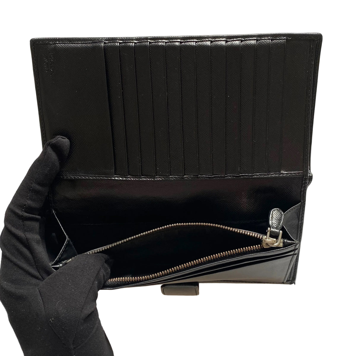 PRADA block leather long wallet authentic with coa and card 7.8x4.2