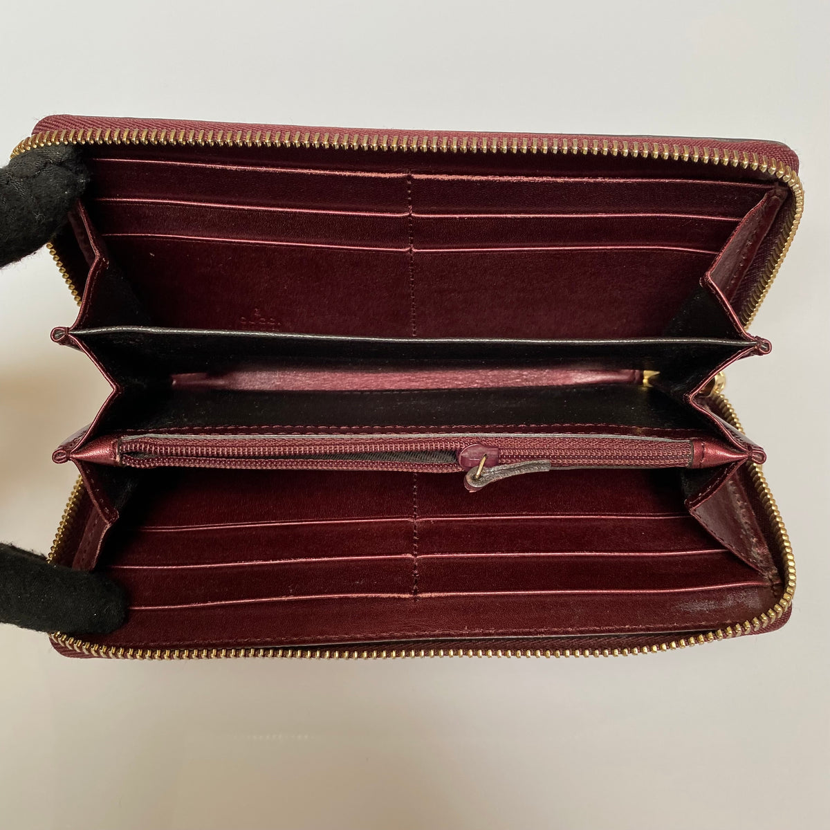 Gucci monogram guccissima burgundy leather zip around wallet Authentic with COA 7.5x4