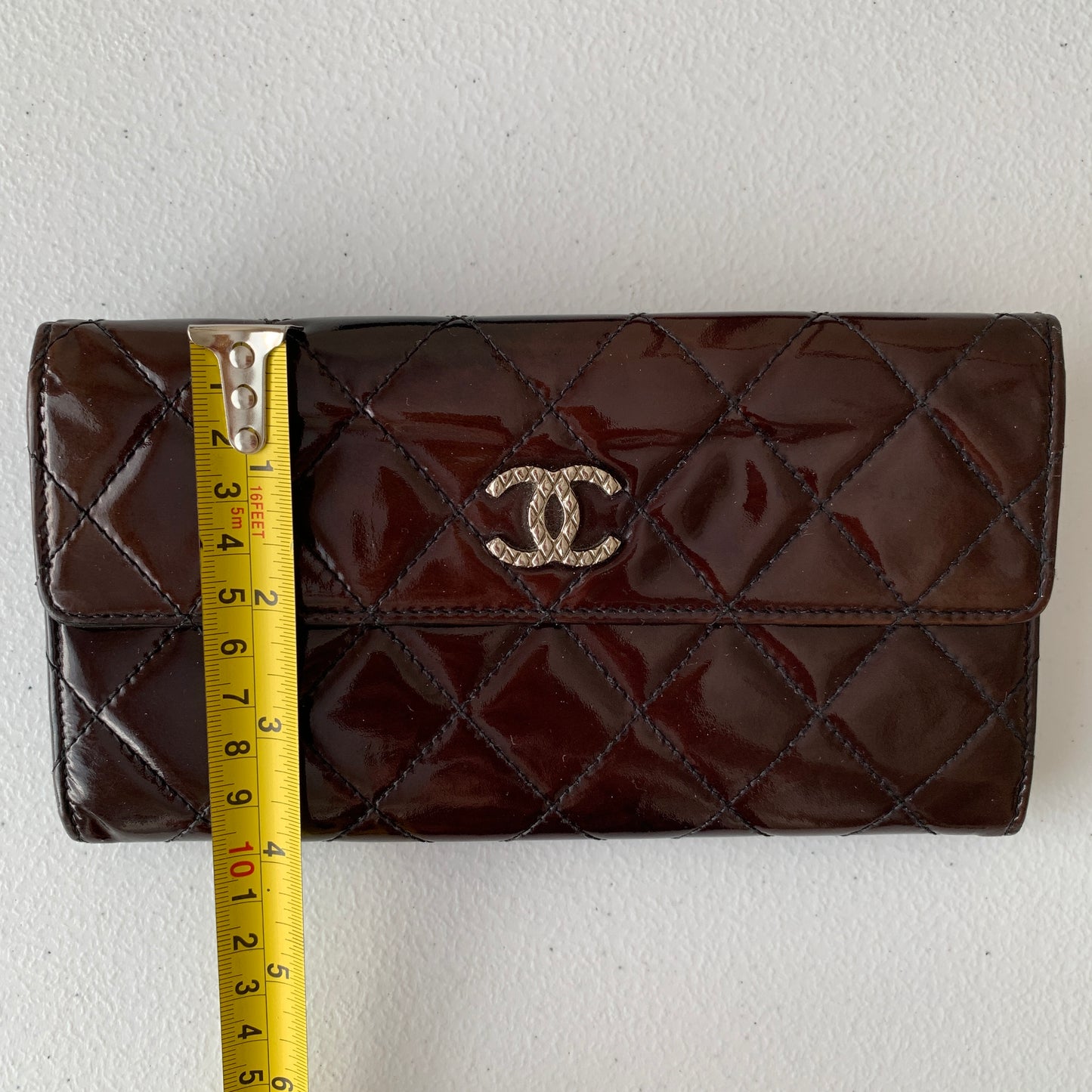 Chanel matelasse burgundy patent leather long Wallet authentic with COA box gua