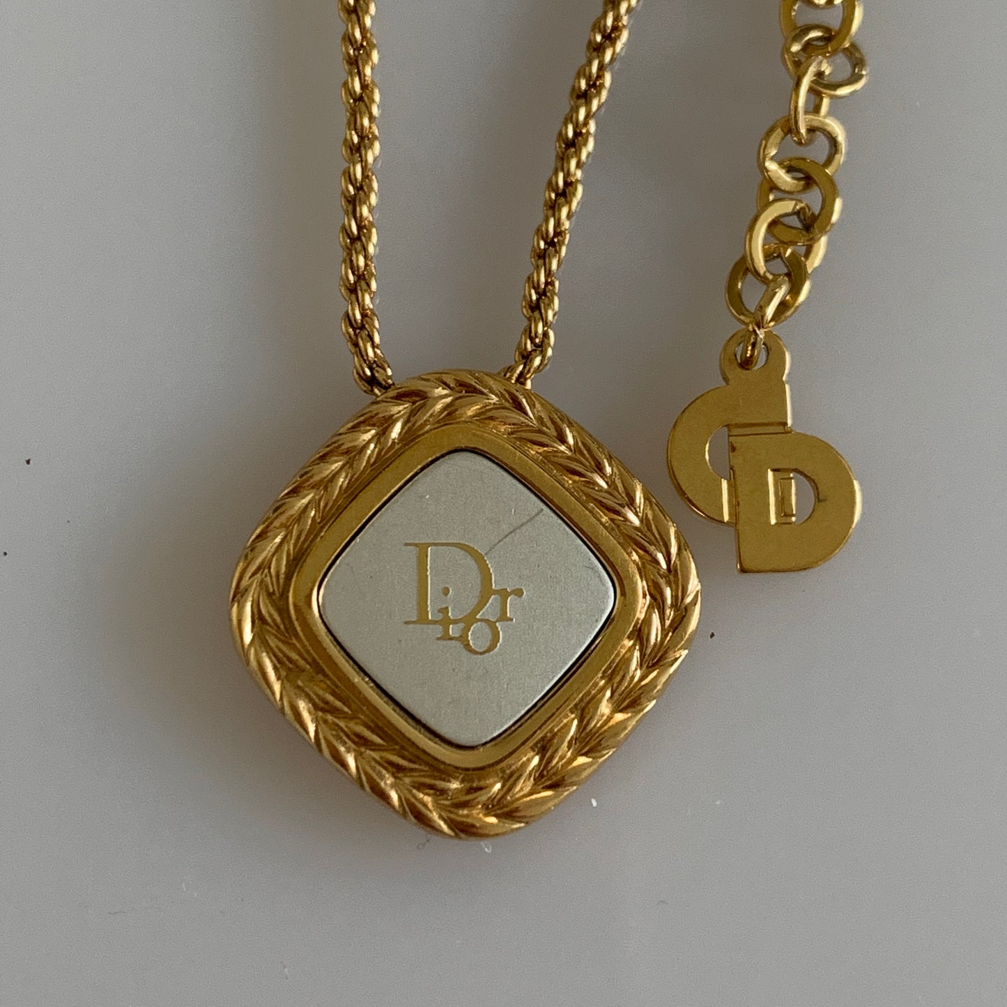 Christian Dior logo pendant Necklace with extender authentic with COA
