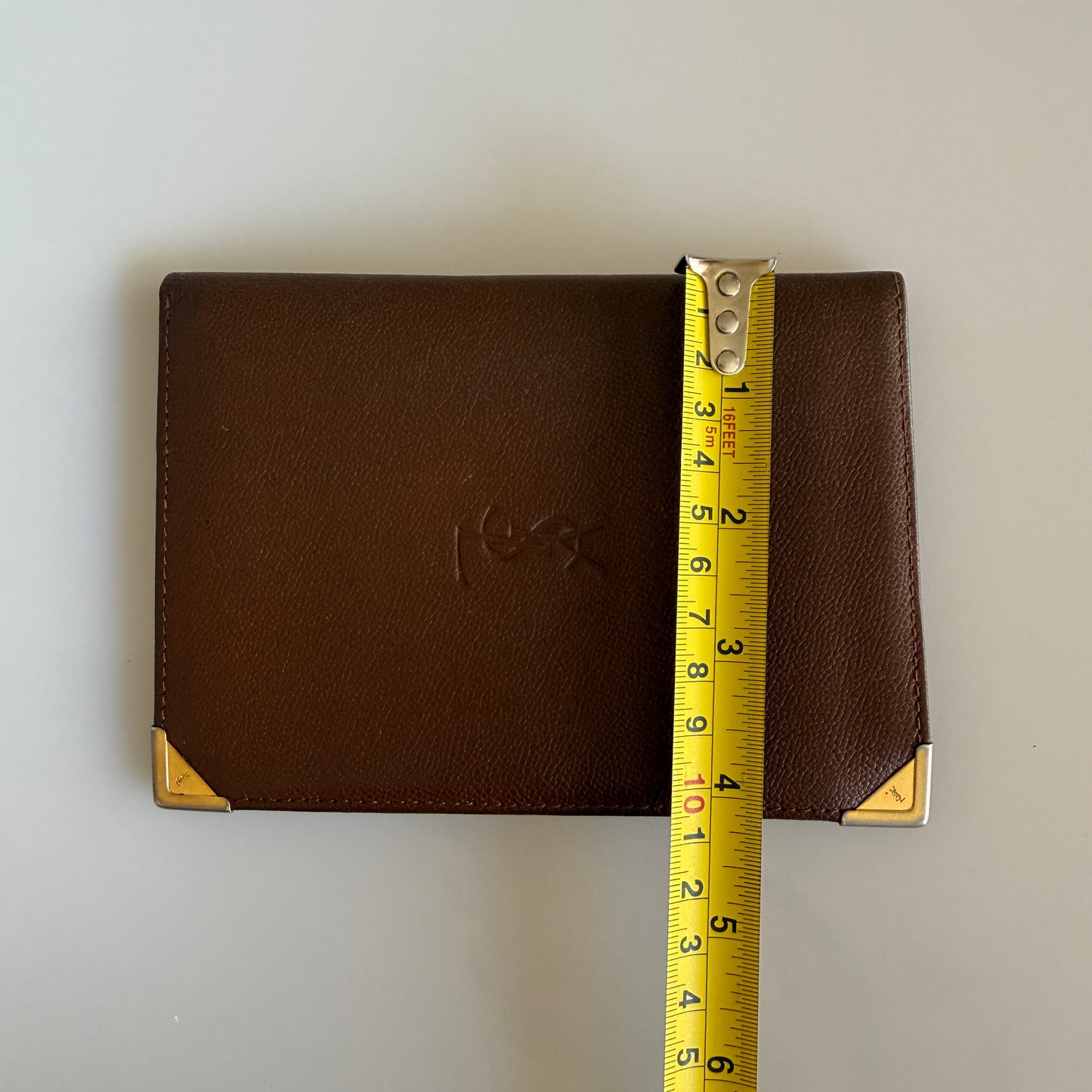 Yves Saint Laurent YSL logo brown leather wallet authentic with COA